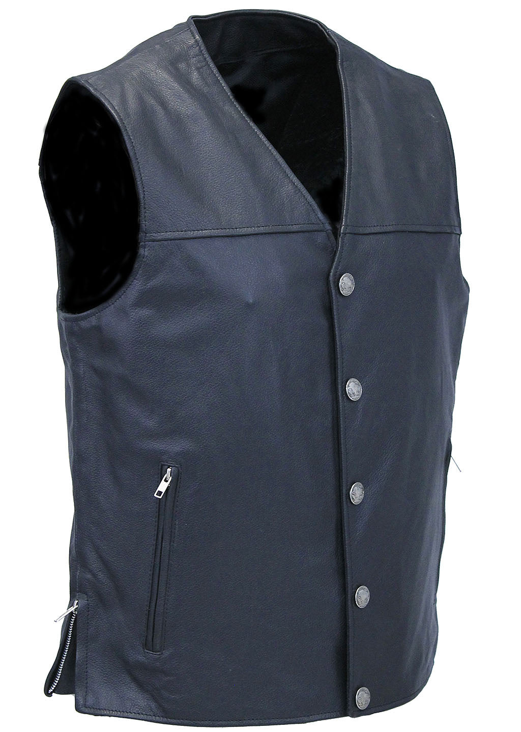 Side Zip Buffalo Nickle Men's Leather Vest #VM60330GK