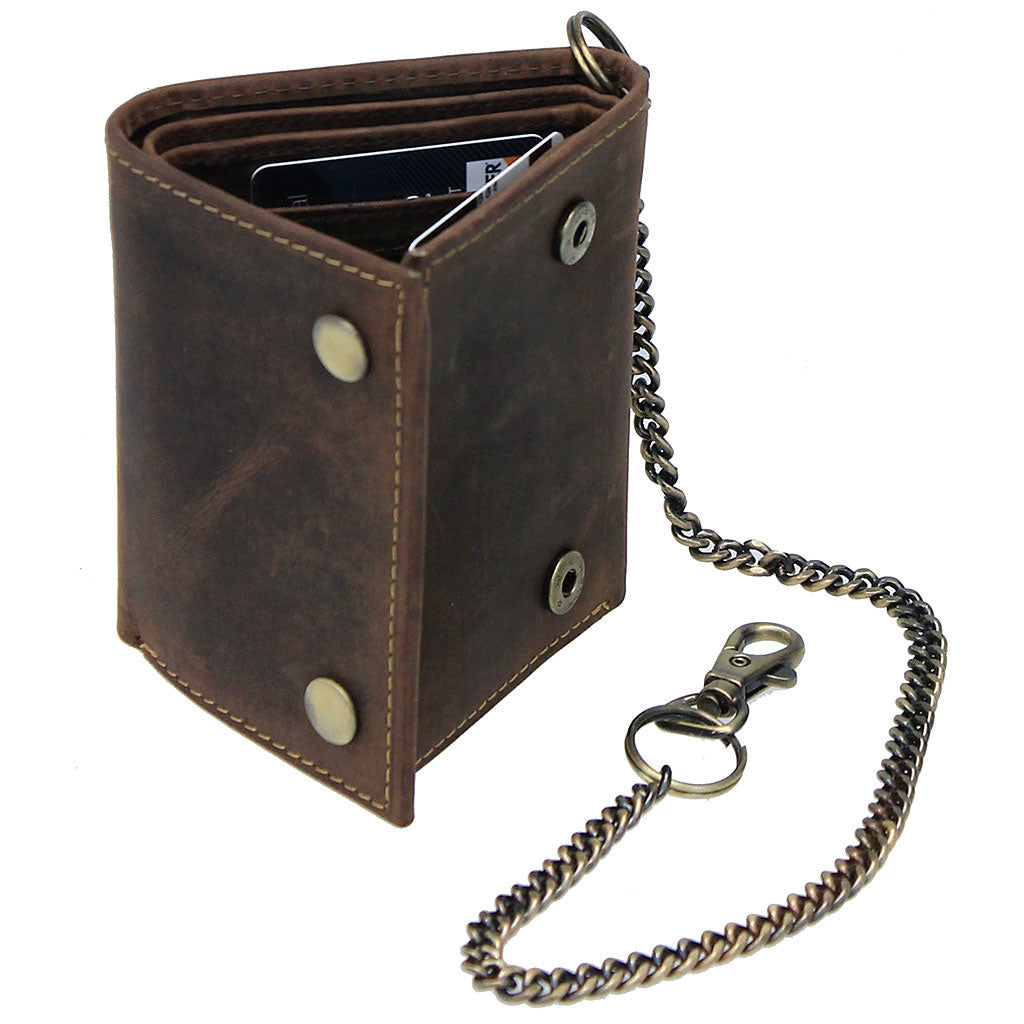 Vintage Brown Trifold Chain Wallet #WC54379N