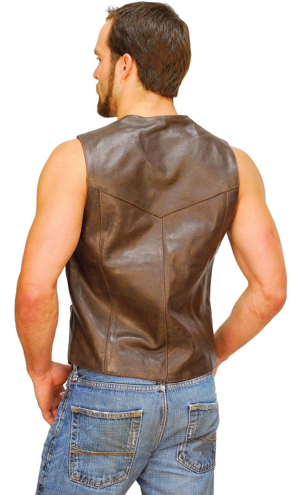 Dark Brown Leather Vest for Men #VM402RN (46-56)