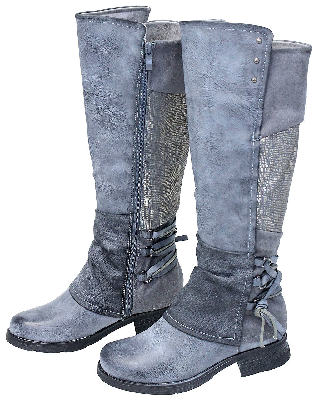 Lace Back Vintage Gray Zip boots #BL-MAXIGY