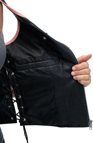 Pink Trim Side Lace Zipper Vest #VL685422LP (S-L)