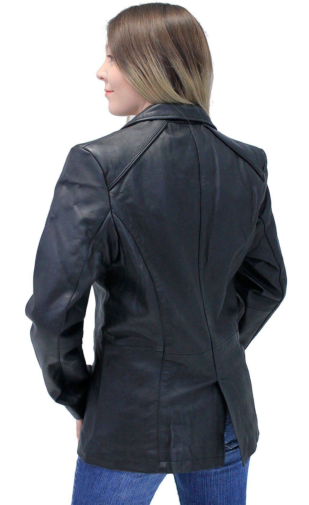 Single Button Black Premium Leather Blazer for Women #L1401510K