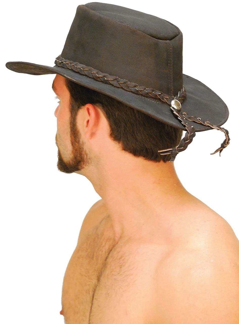 Shapeable Dark Brown Leather Outback Western Hat #H851N