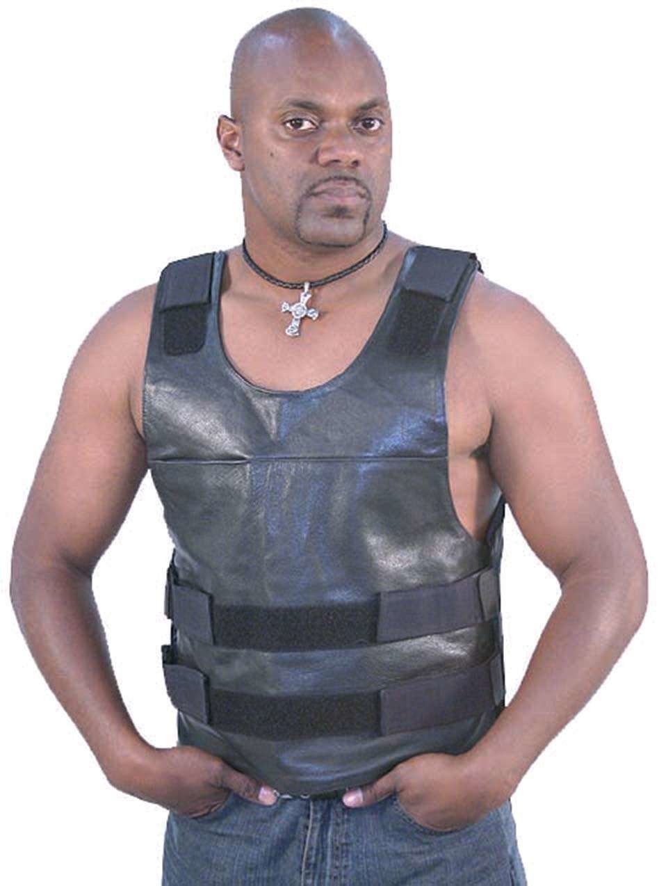 Black Leather Police Vest #VM1367 (42-56)