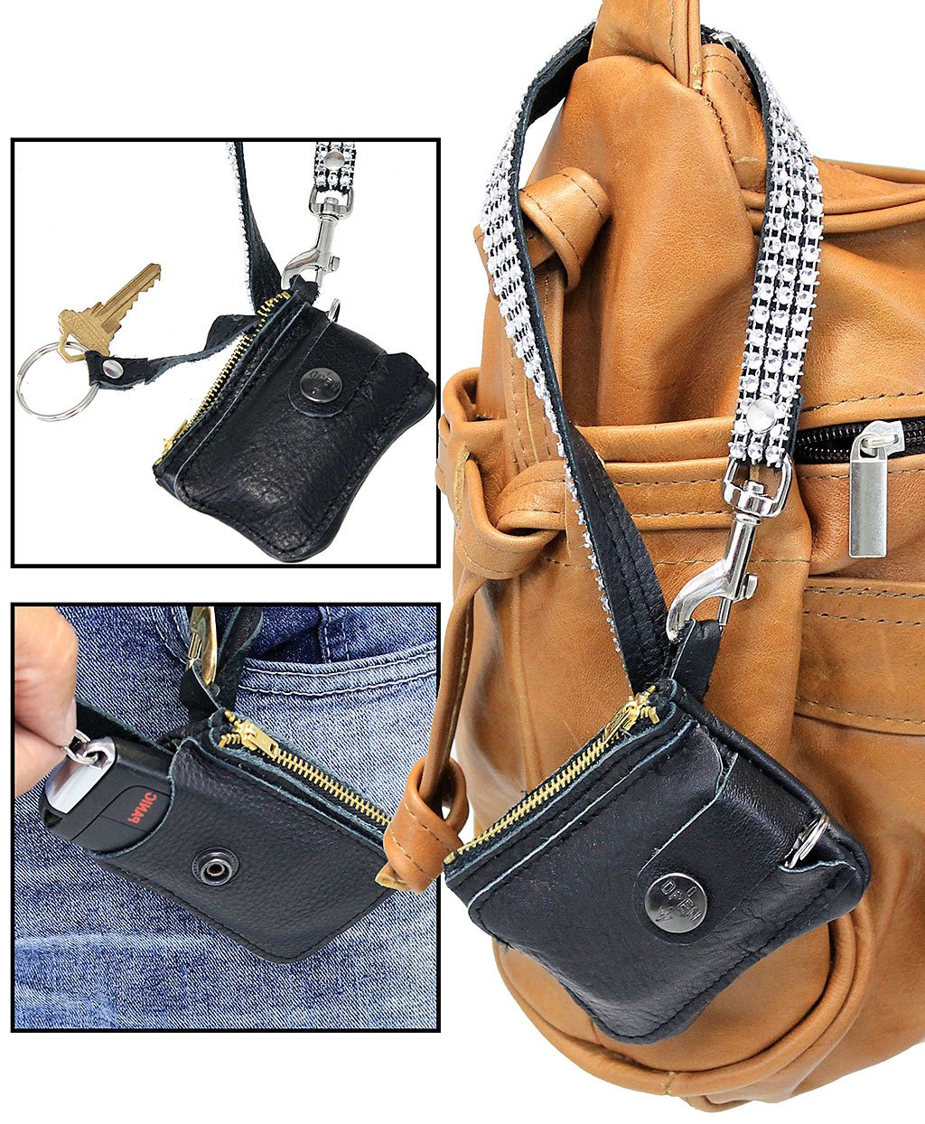 Leather Key Fob Case w/Crystal Wrist Strap #AC22063XZC