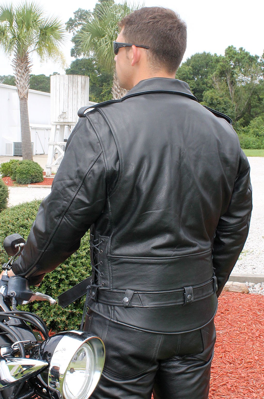 Black Highway Patrol Leather Jacket w/Long Back #M461Z