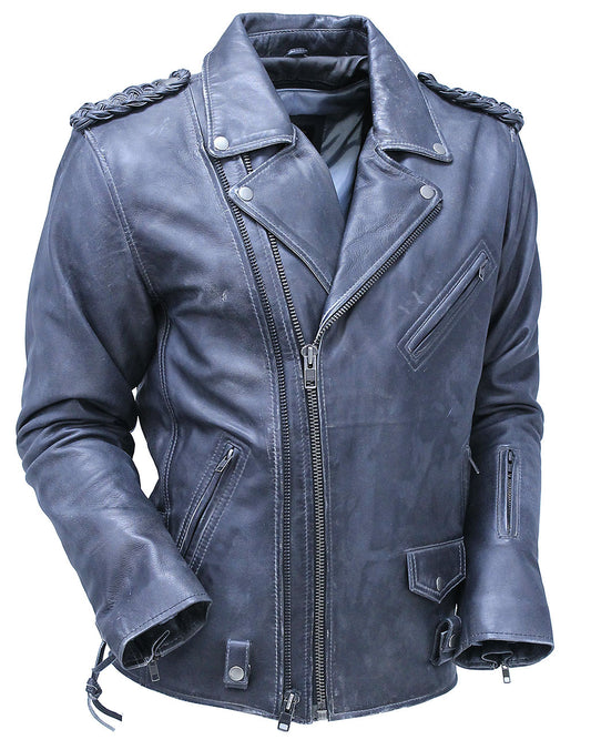 Men's Charcoal Gray Double Zip MC Leather Jacket #MA24800GGY