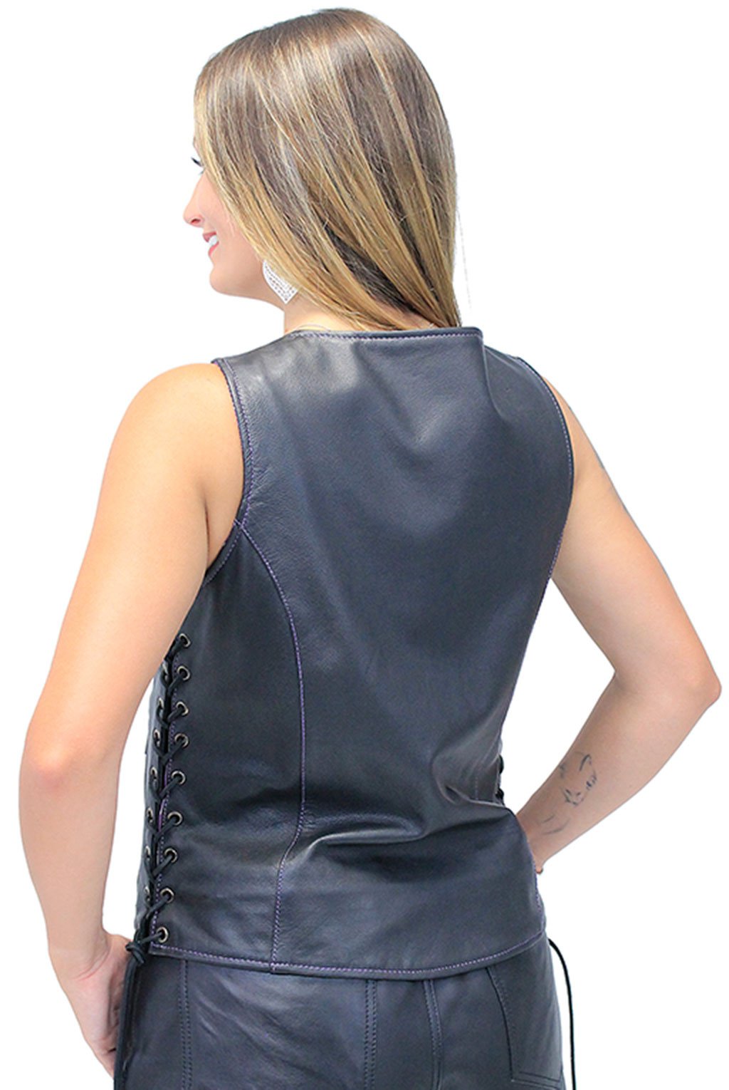 Purple Stitch Women's Double Concealed Pocket Side Lace Vest #VL6890GLP