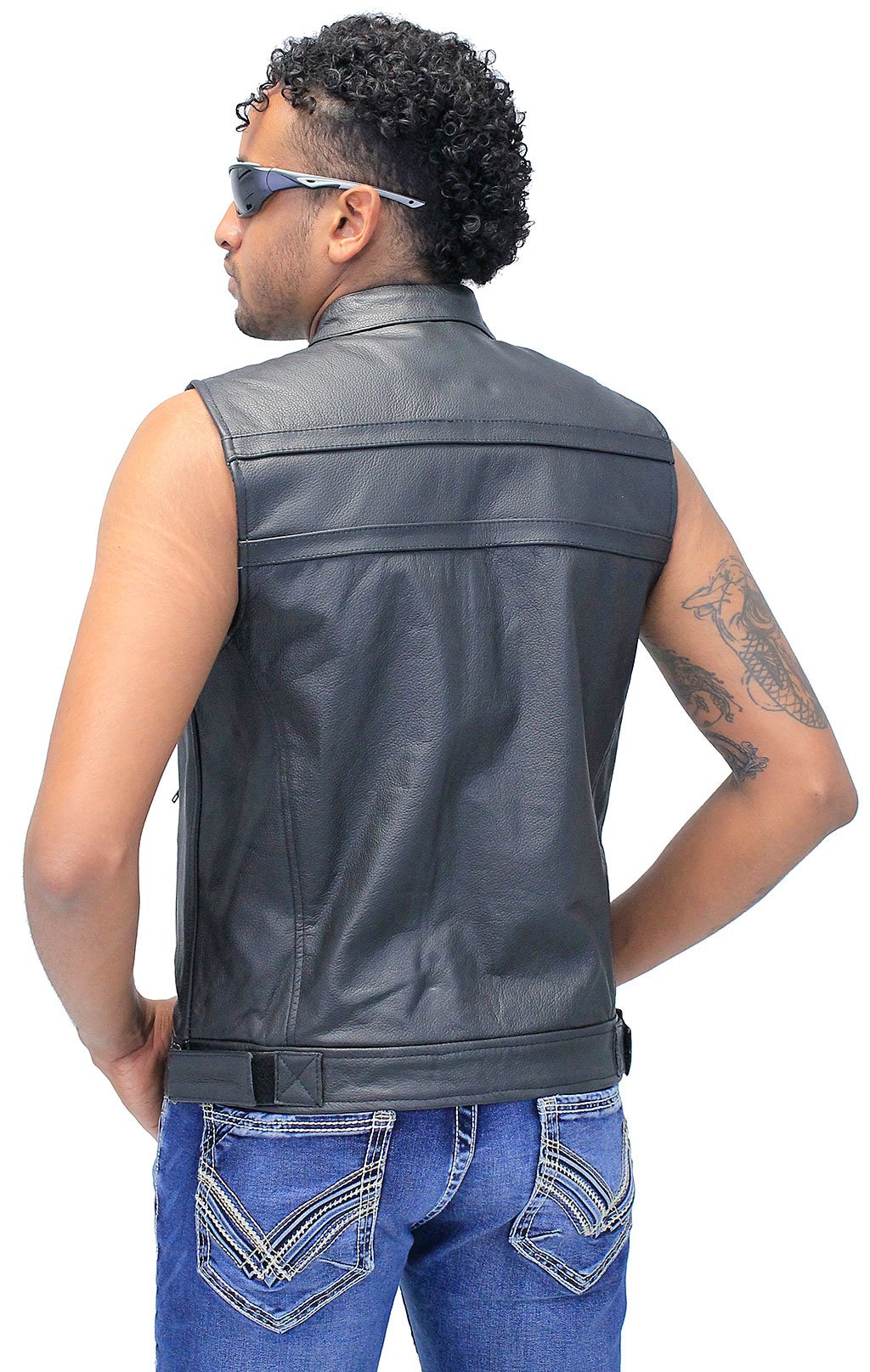 Striped Zip Front Men's Leather Vest #VM1366Z (XL-3X)