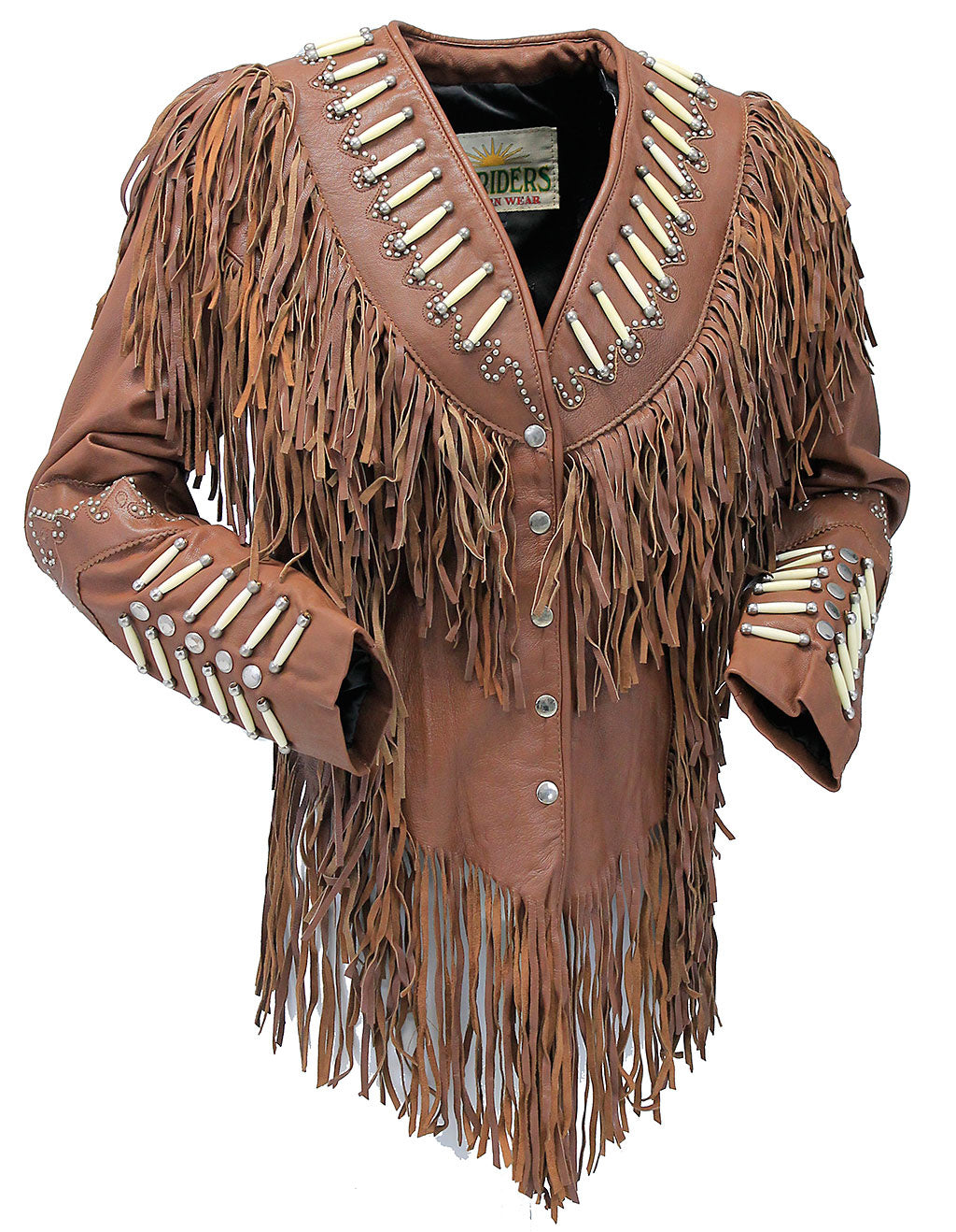 Brown Fringe Jacket w/Bone Beads & Studding #L42521FBN (S ONLY)