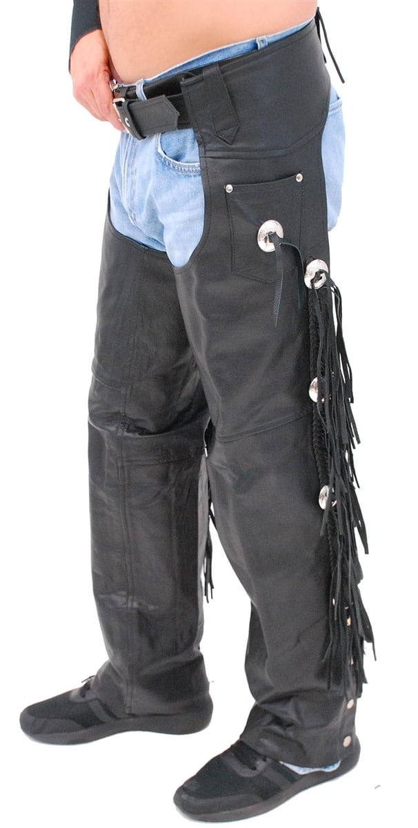 Buffalo Leather Chaps w/Fringe & Conchos #C701CFB