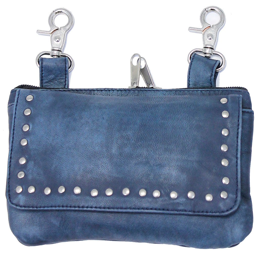 Blue Lambskin Stud Trim Leather Hip Klip Bag #PKK9704RU