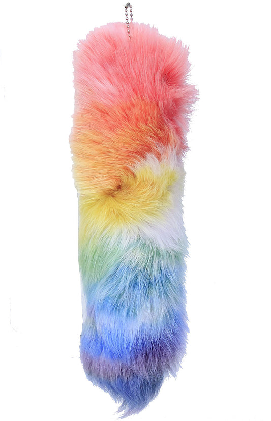 Rainbow Dyed Genuine Fox Tail with Key Chain #KC10RBOW