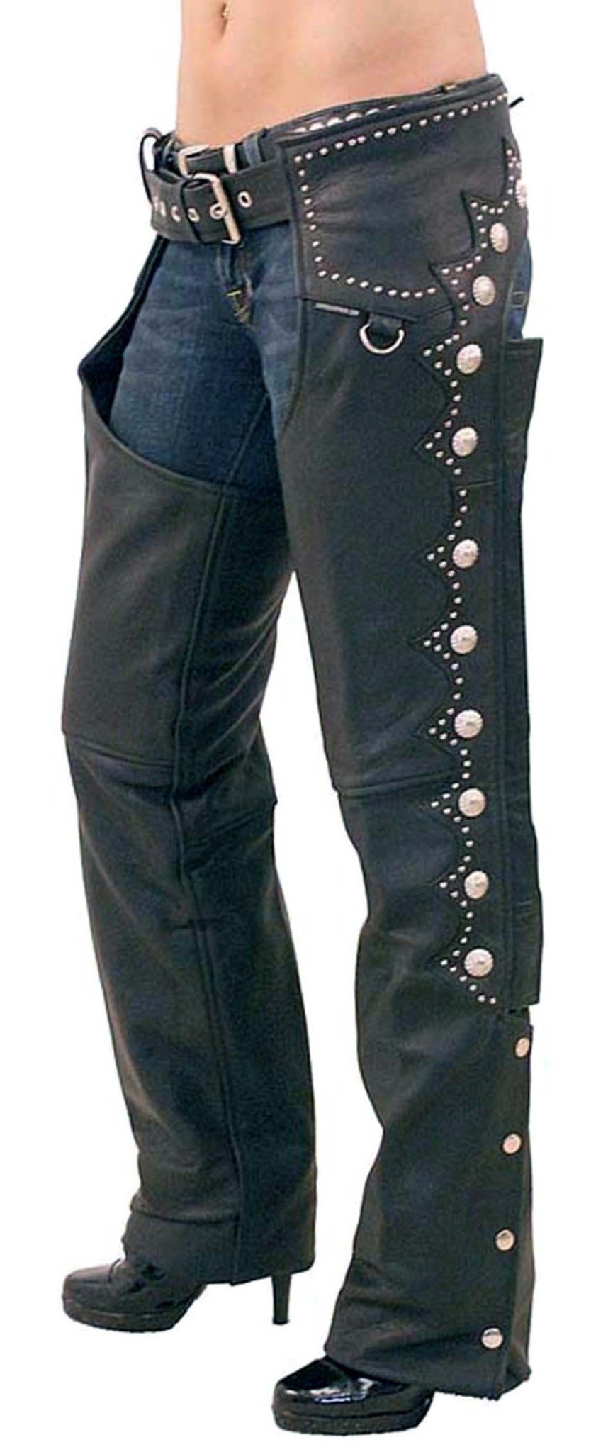 Ultra Premium Leather Western Chaps w/Scallop Trim #C5076SK (3X-5X)