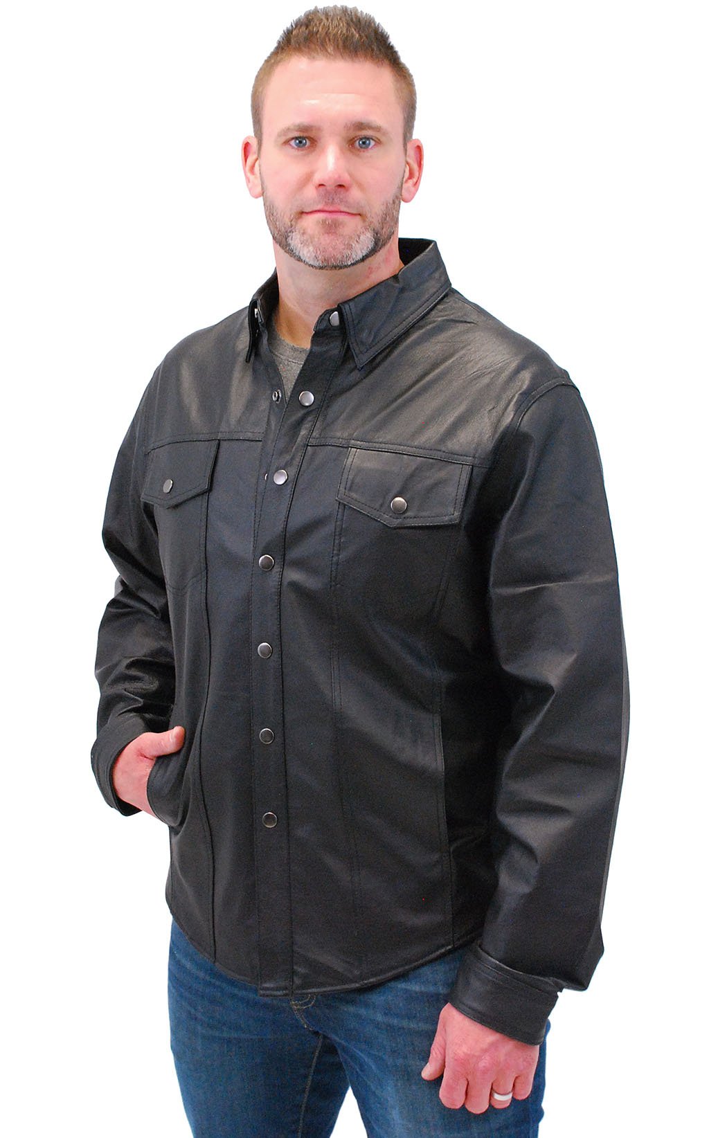leather dress shirt men Lambskin Leather Shirt