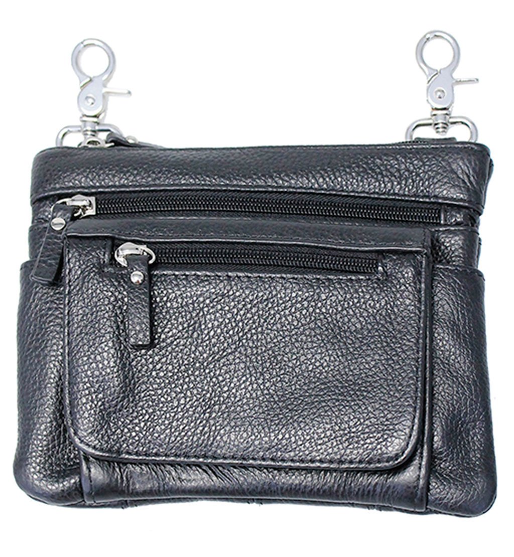 X-Large Black Leather Double Clip Pouch Hip Clip Bag #PKK30975XK