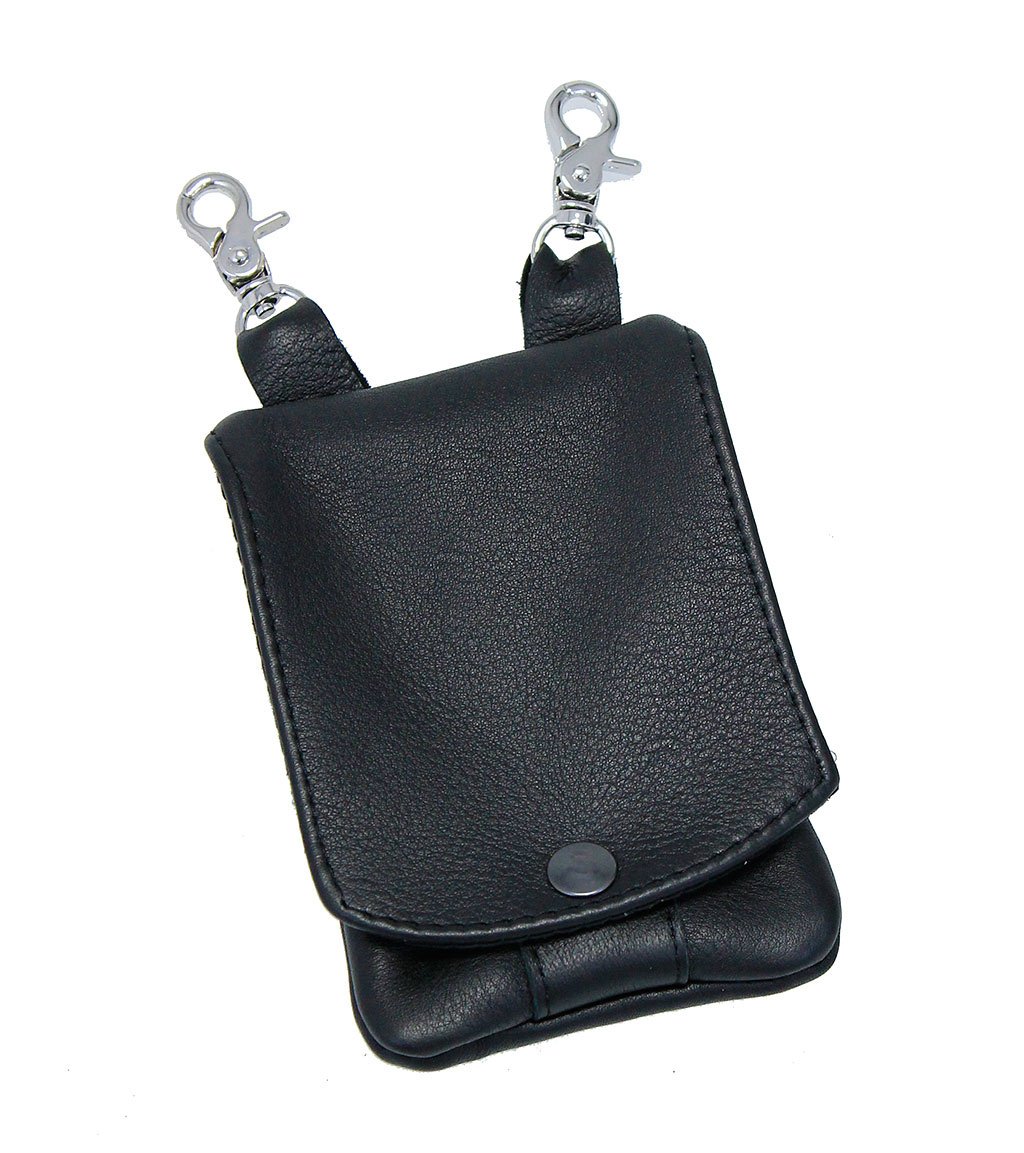 Black Leather Cell Phone Case - Adjustable - Made in USA #PKK18090K