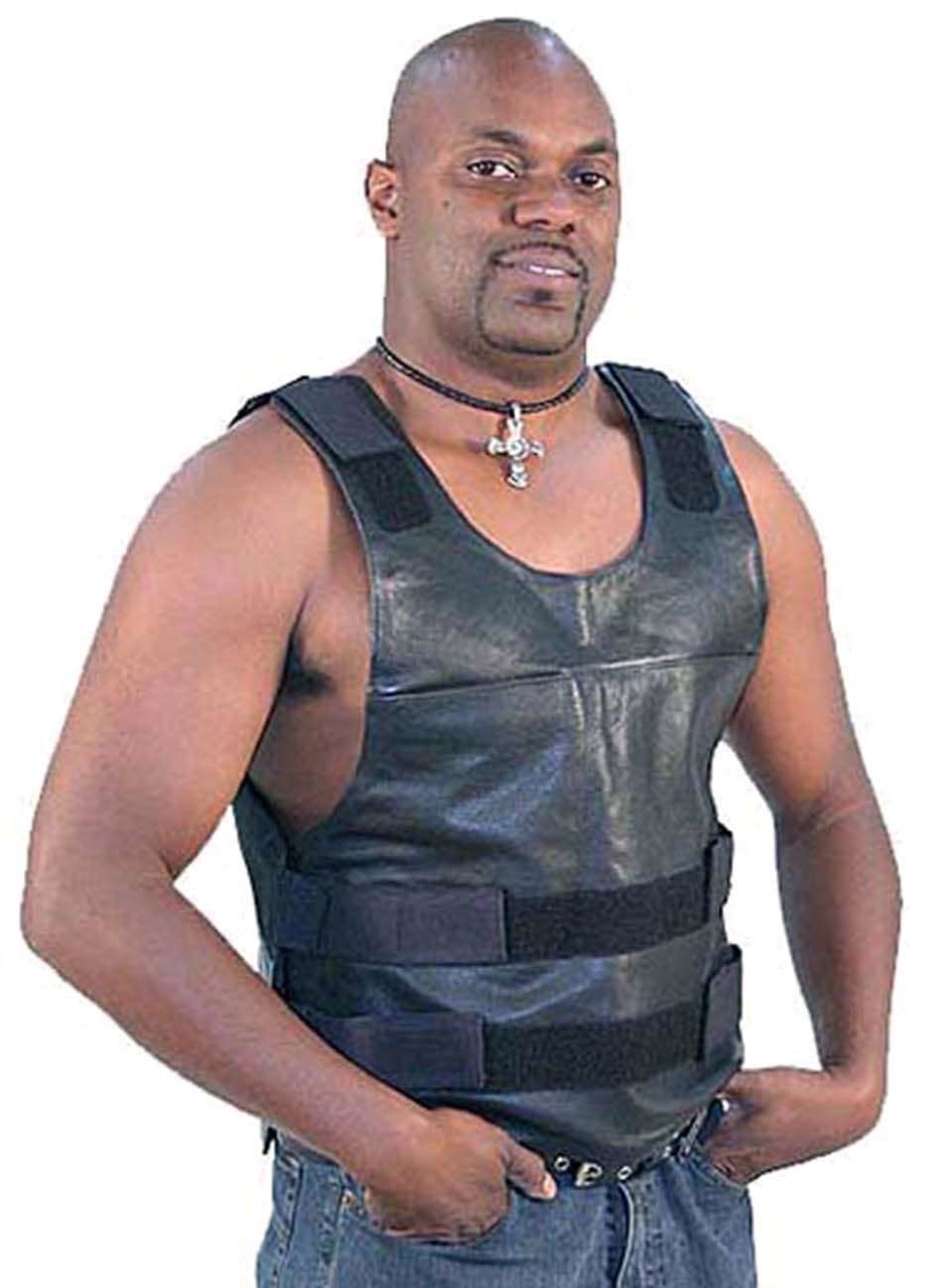 Black Leather Police Vest #VM1367 (42-56)