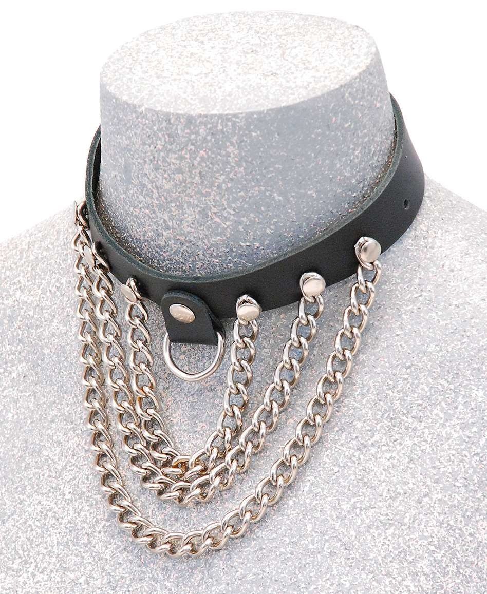 Leather Triple Chain Choker w/D-Ring #N16016DCCC