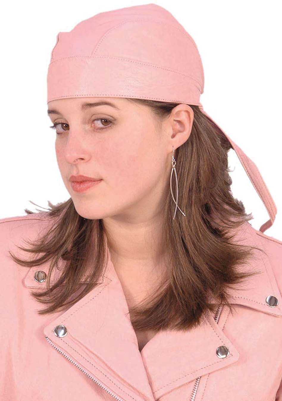 Pink Leather Skull Cap Dew Rag #BA1335P