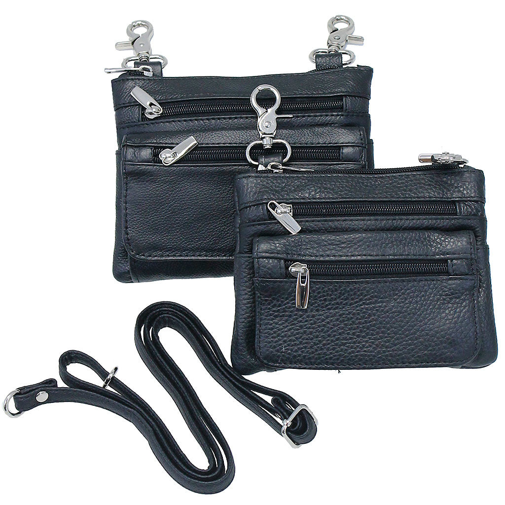 X-Large Black Leather Double Clip Pouch Hip Clip Bag #PKK30975XK