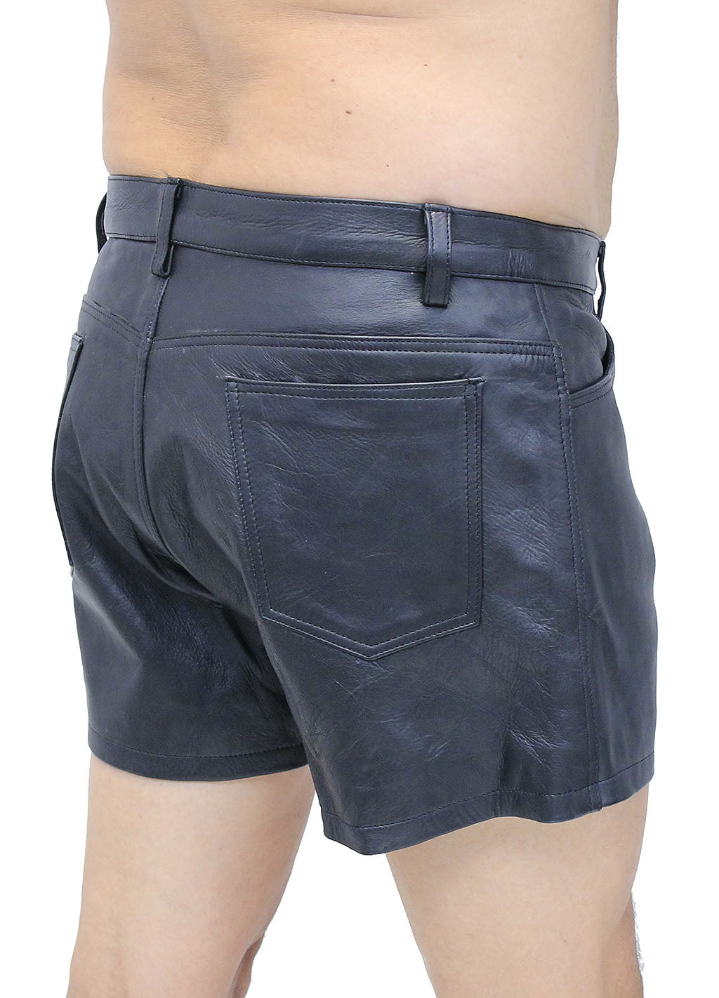 Men's Ultra Premium Leather Button Fly Shorts #SHM1073BTK