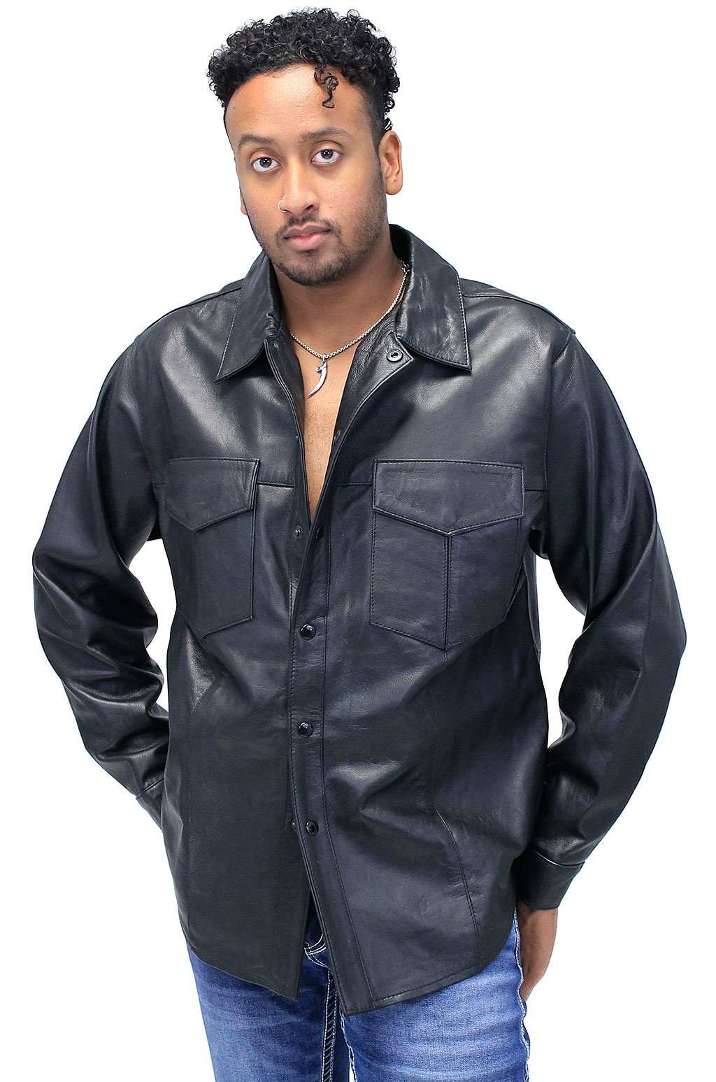 Men's Lambskin Leather Shirt #MS641L