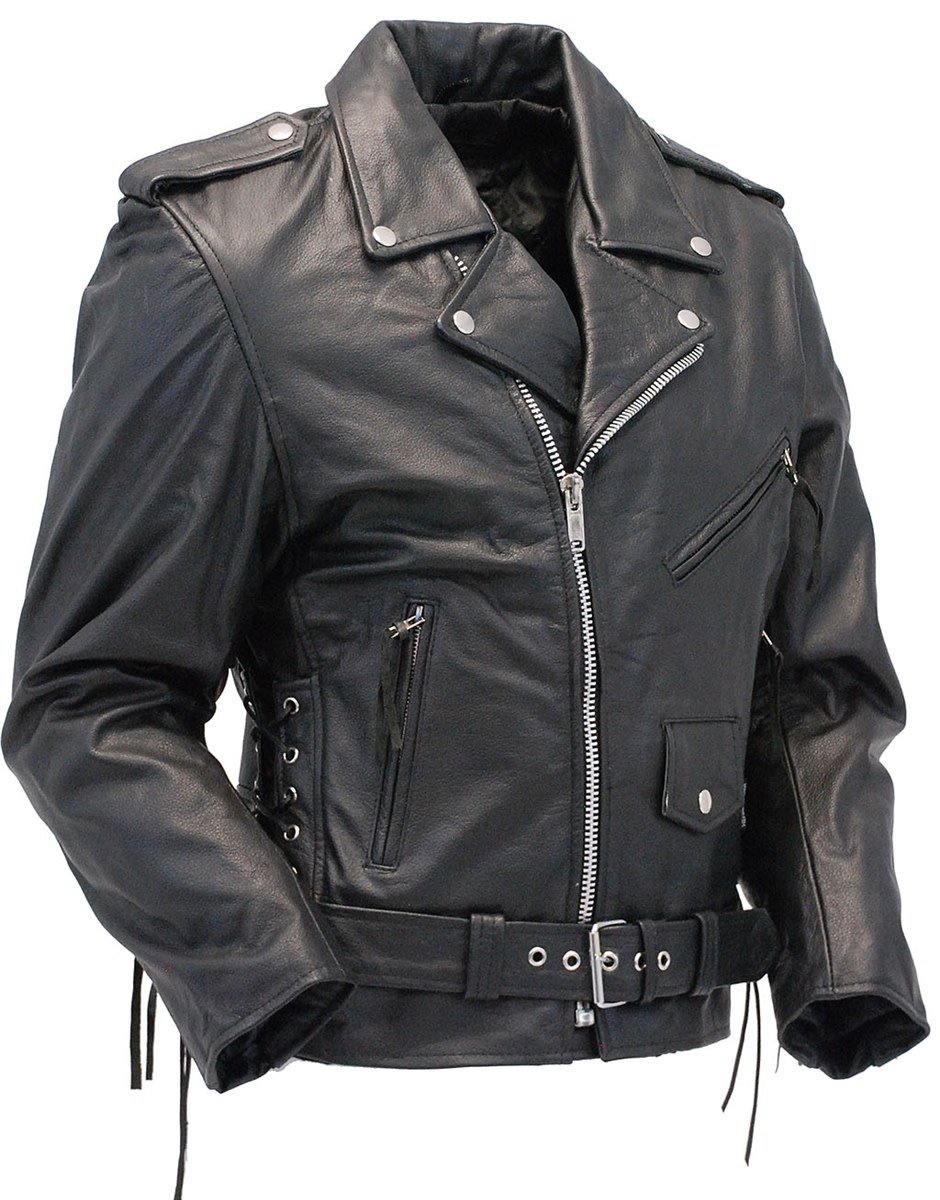 Premium Classic Side Lace Leather Motorcycle Jacket #M15L