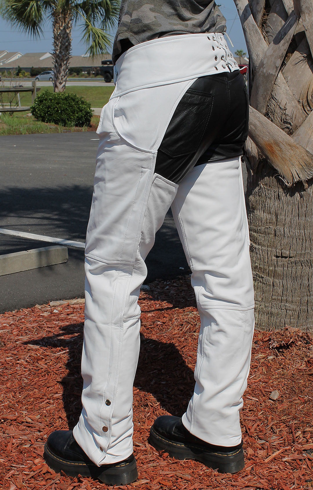 White Soft Leather Pocket Chaps w Stretch Thigh C949PSTW Jamin Leather