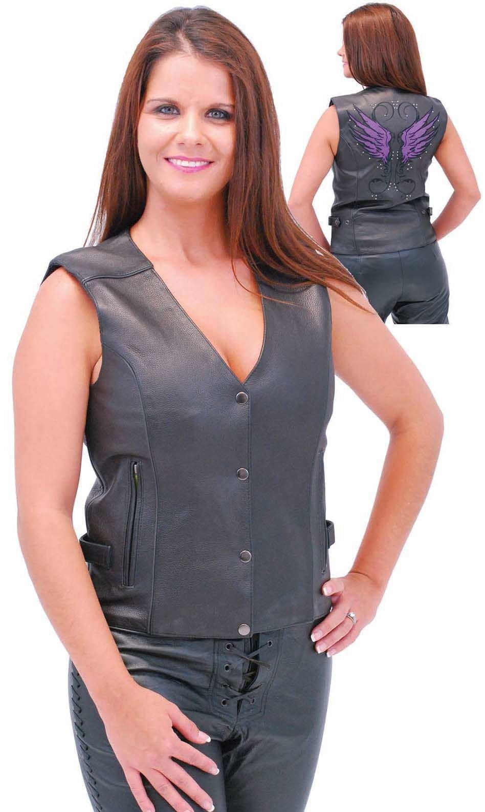 Purple Wings Leather Vest w/Studs for Women #VL9308PURP (XS-XL)