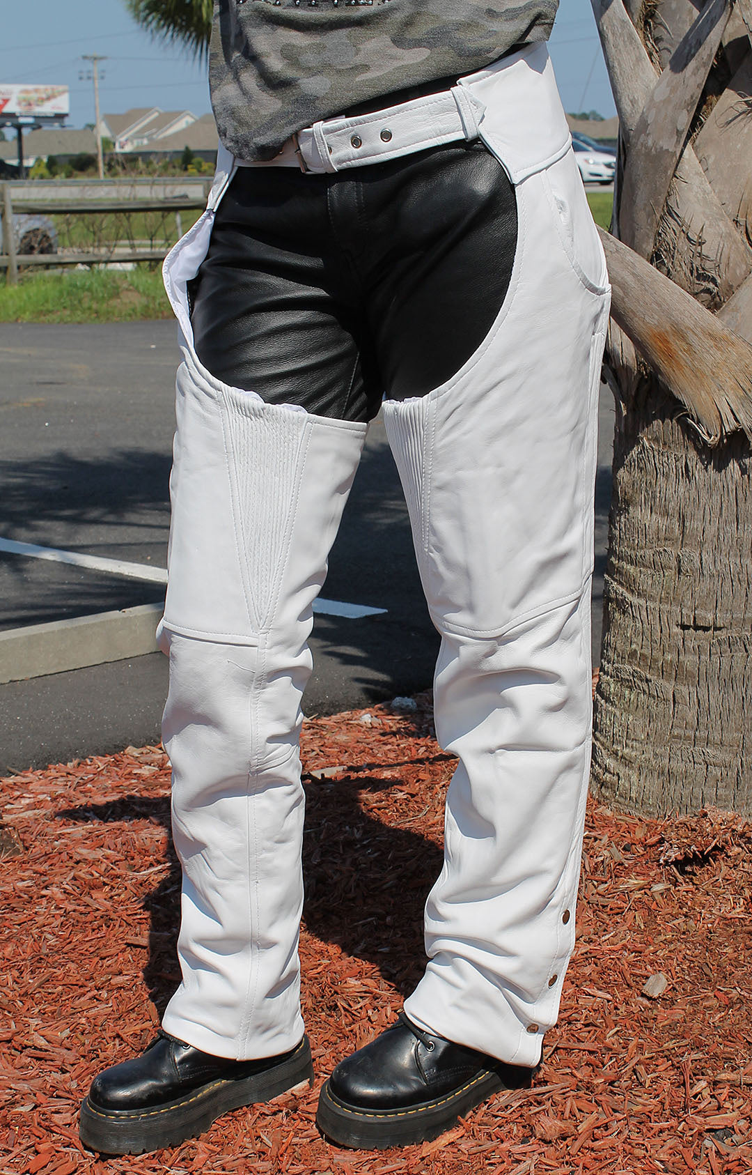 White Soft Leather Pocket Chaps w/Stretch Thigh #C949PSTW