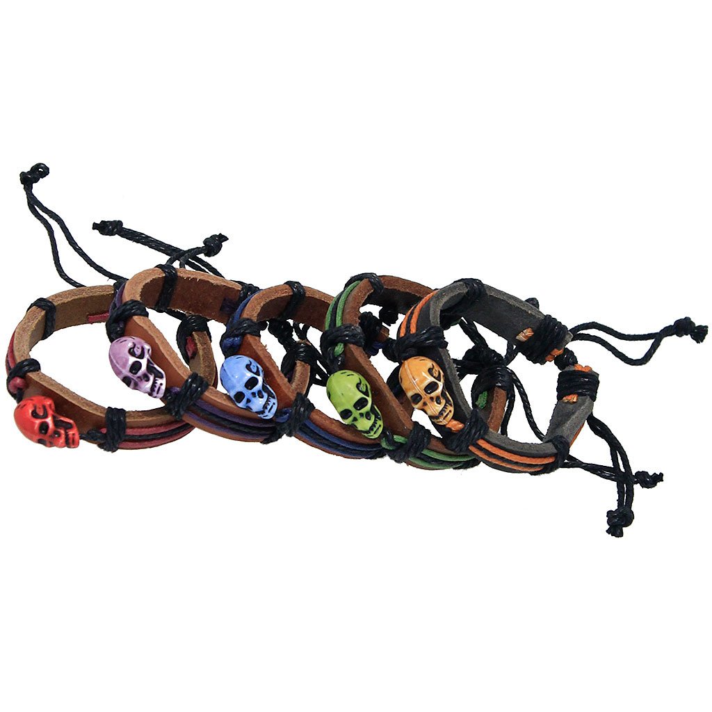 Adjustable Leather Wristband with Colorfull Skull #WB336SK