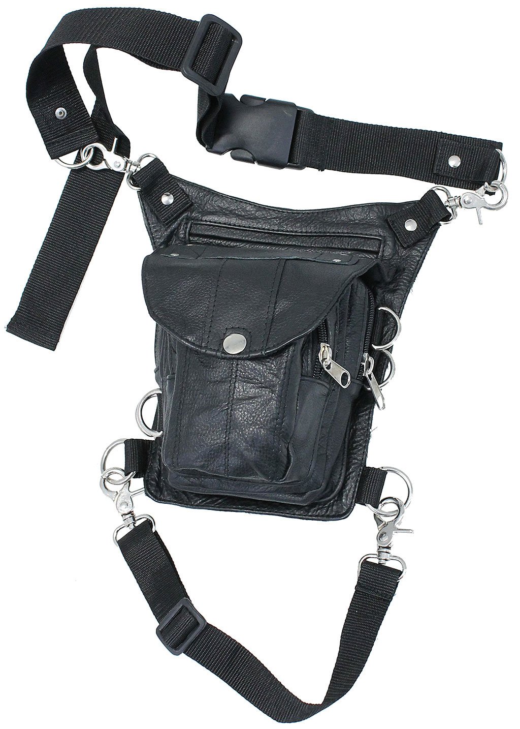 Short Black Leather Thigh Bag w/Small Concealed Pocket #TB2083GRK