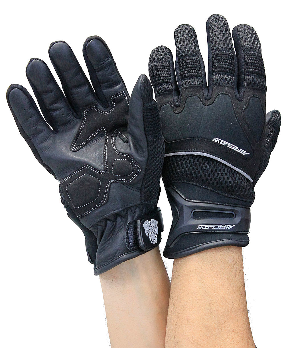 Mesh Motorcycle Gloves with Leather Palm & Reflectors #GC4340VRK