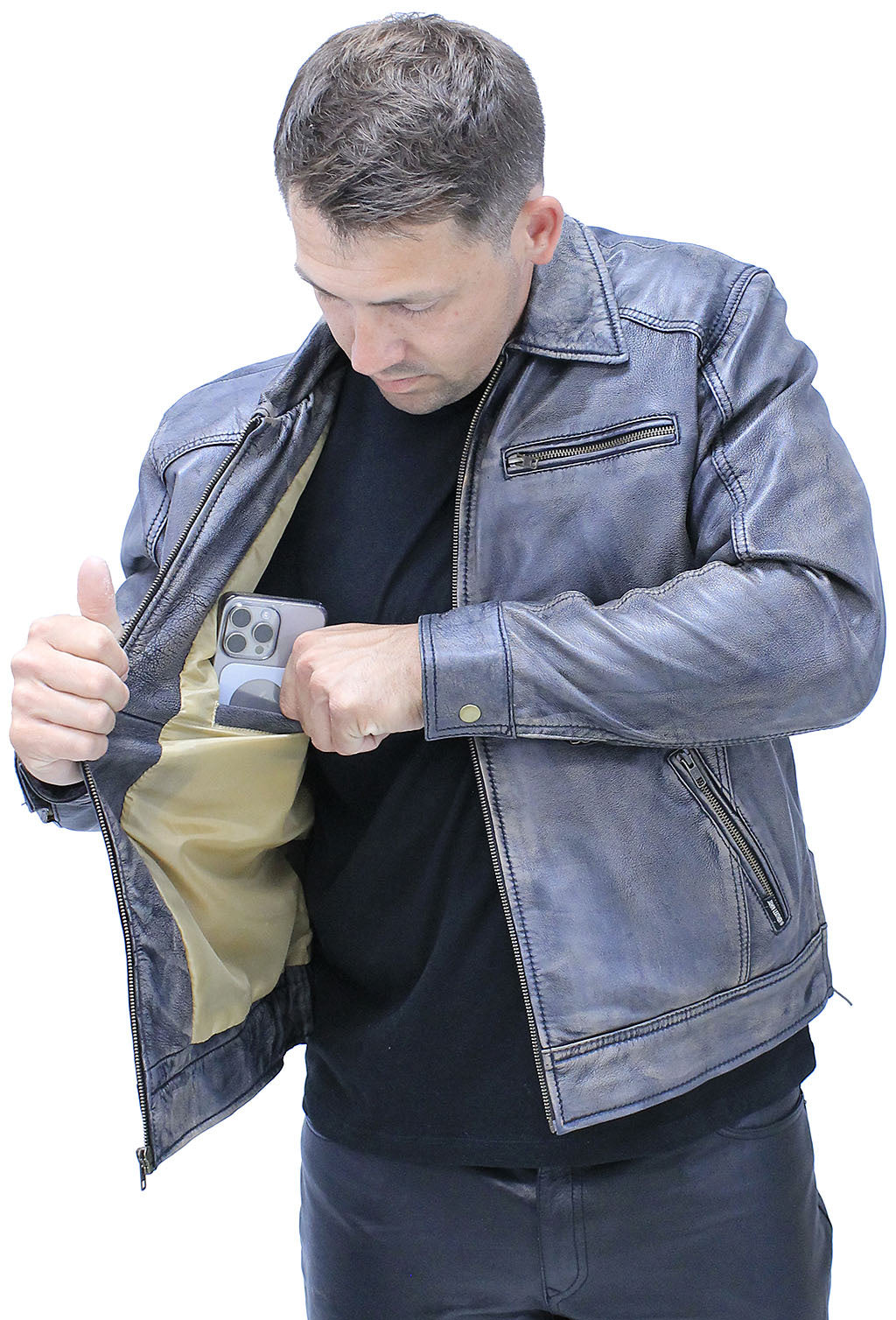 1950's Distressed Black Leather Jacket w/CC Pockets #MA1958GK