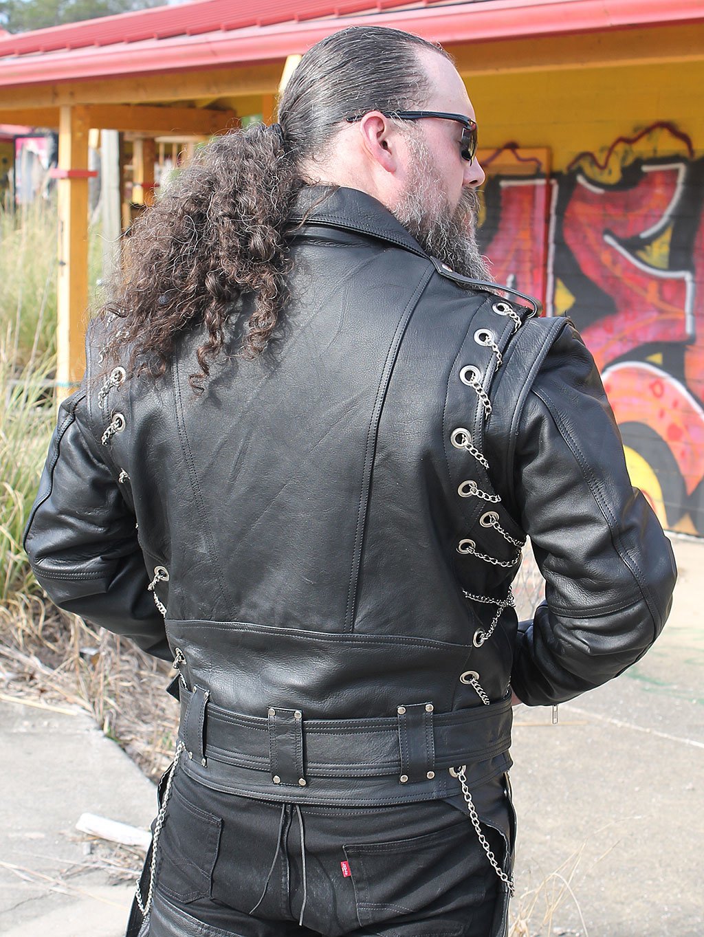 Leather Motorcycle Jacket w/Removable Sleeves #M2601ZCC