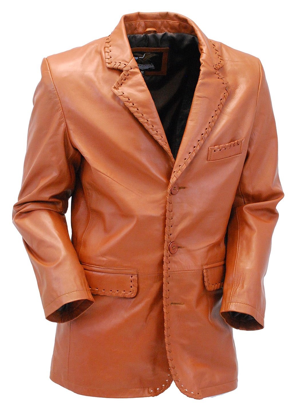 Light Brown Whip Stitch Lambskin Leather Blazer #M17083TN (M-2X)