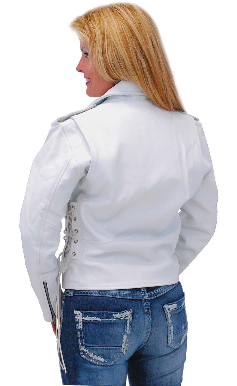 White Leather Motorcycle Jacket #L6027-SPECIAL (S-2X)