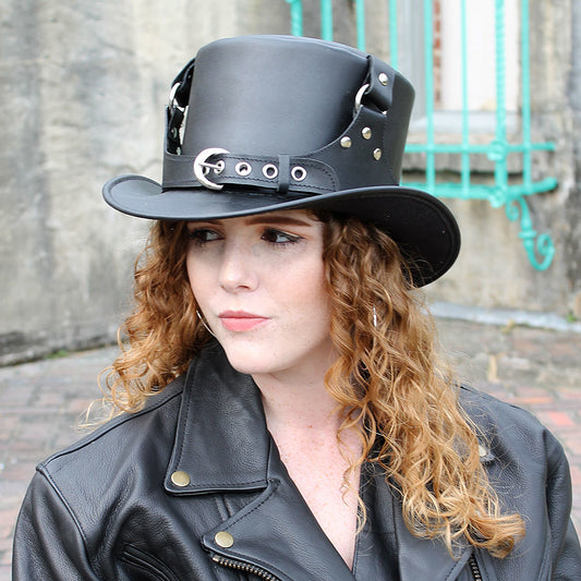 Steampunk Buckled Leather Tophat #H2204BUK