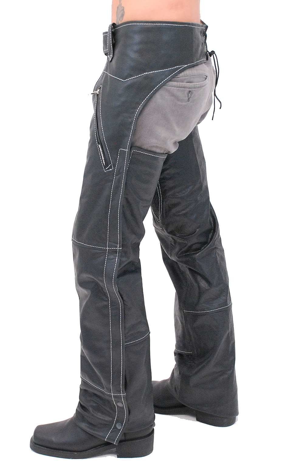 Premium Ultra Premium Leather Zip Pocket Chaps w/Stitching #C909ZSWK (L-3X)