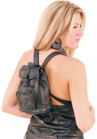 Small Black Leather Backpack Handbag #BPS1