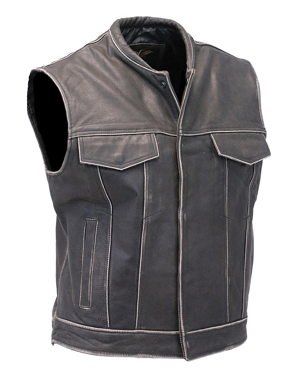 Vintage Brown Leather Club Vest w/Dual Concealed Pockets #VMA1015DN (S-M, 3X-5X)