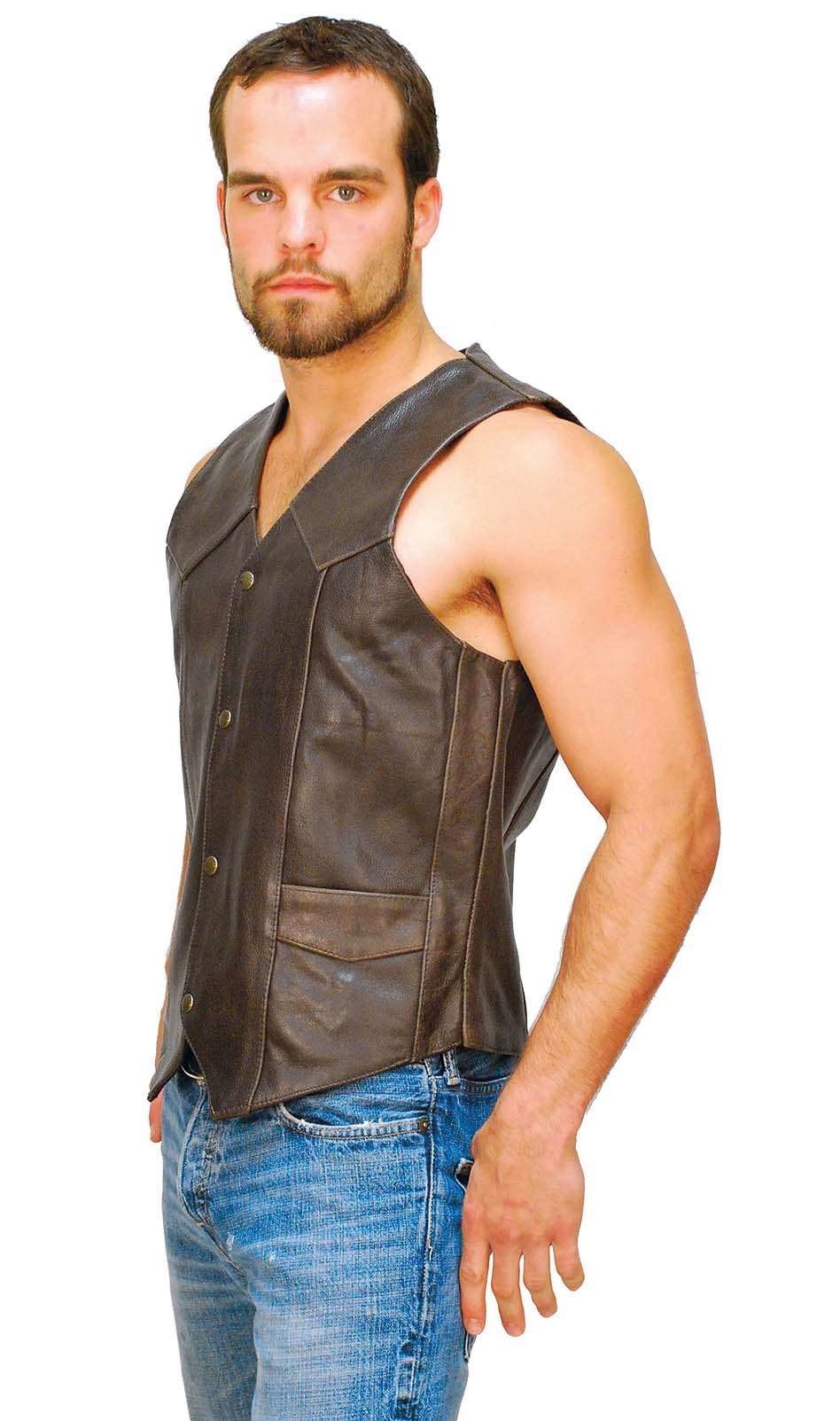 Dark Brown Leather Vest for Men #VM402RN (46-56)