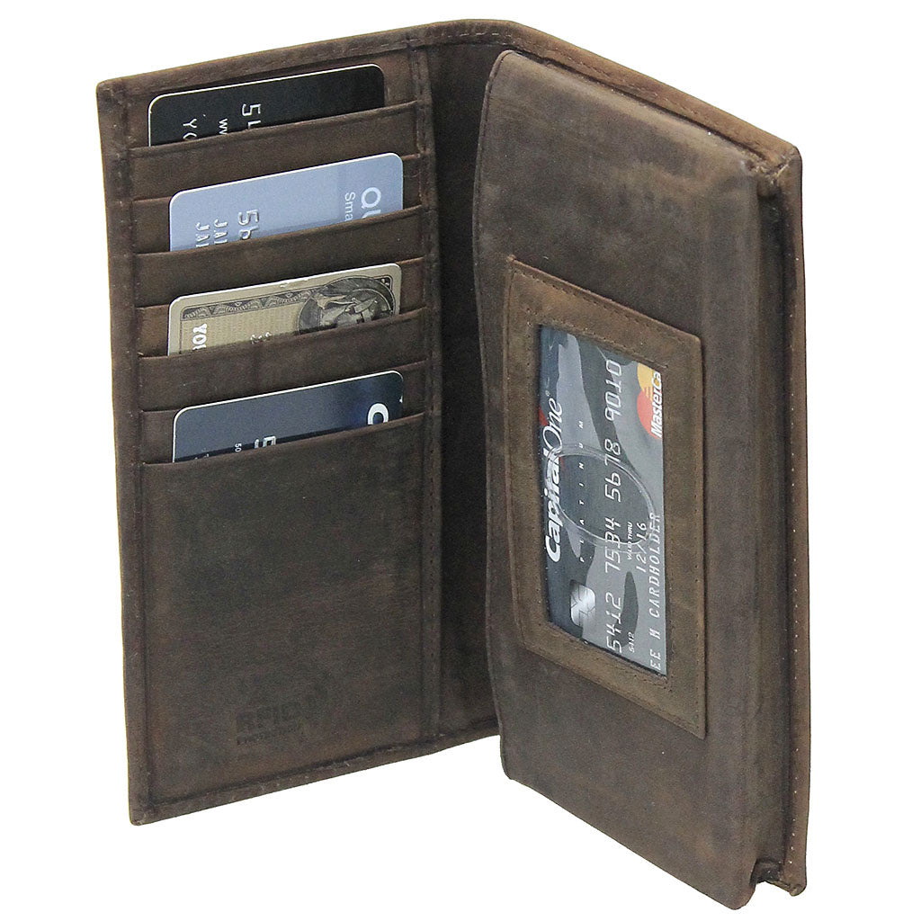 Brown Vintage Long Leather RFID Wallet Checkbook #W513521NID