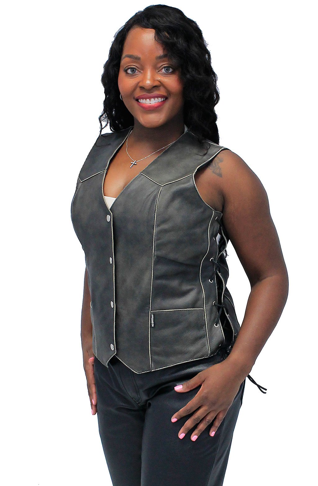 Vintage Brown Leather Vest for Women w/Side Lacing #VLA516LDN (L-3X)