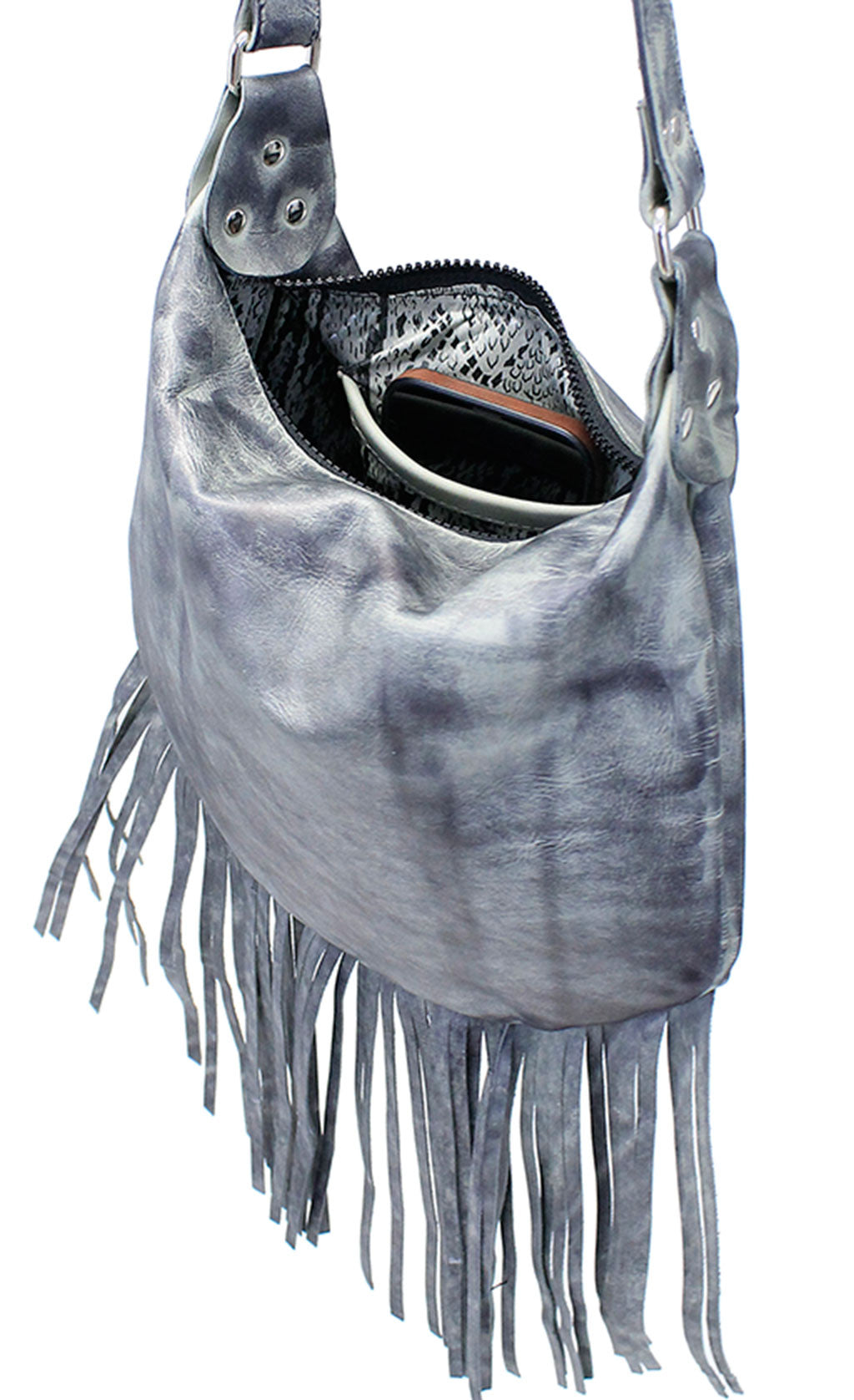 Hand Antiqued Fringed Leather Hobo Purse #PA23033FGY