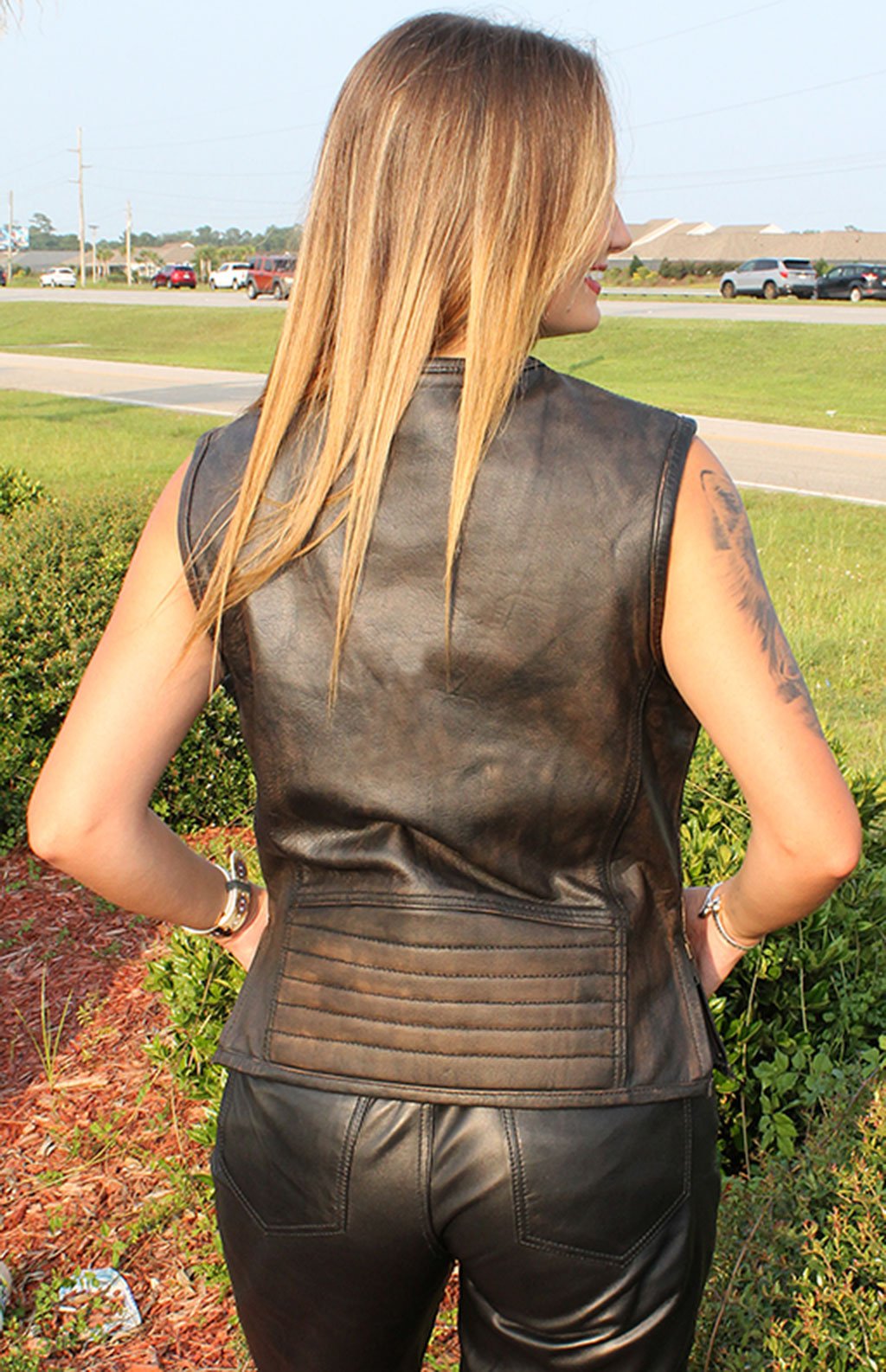 Women's Vintage Brown Conceal Carry Leather Vest #VLA686GN (S-4X)