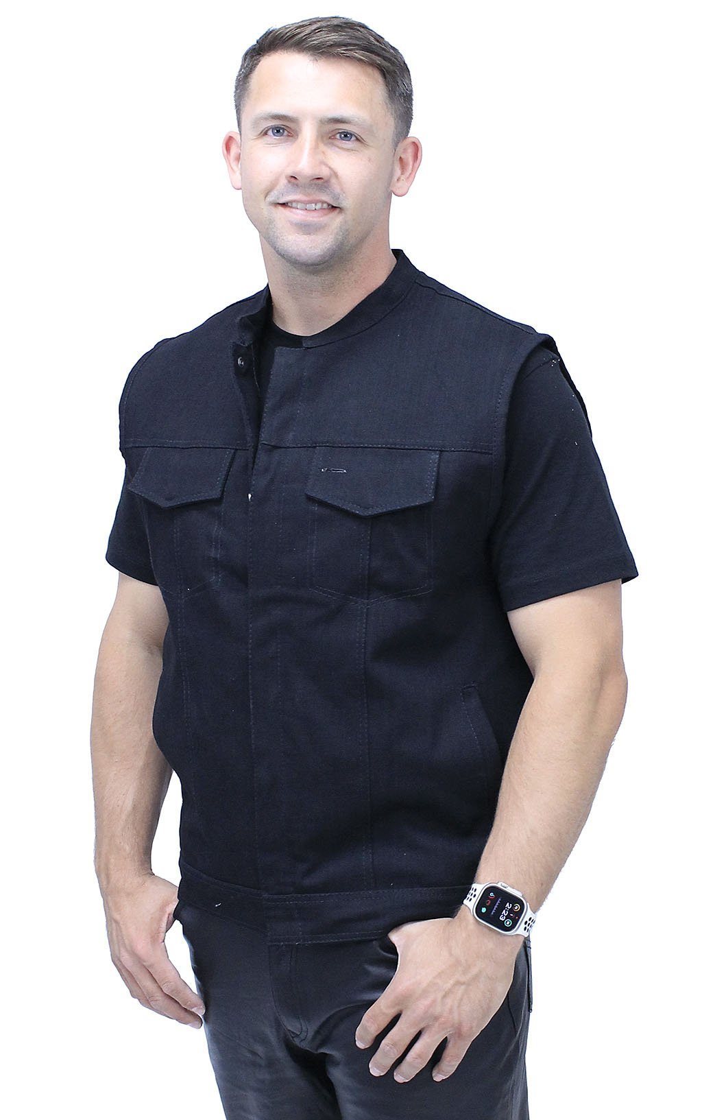 Black Denim Snap Up Club Vest w/Concealed Pocket #VMC3200K