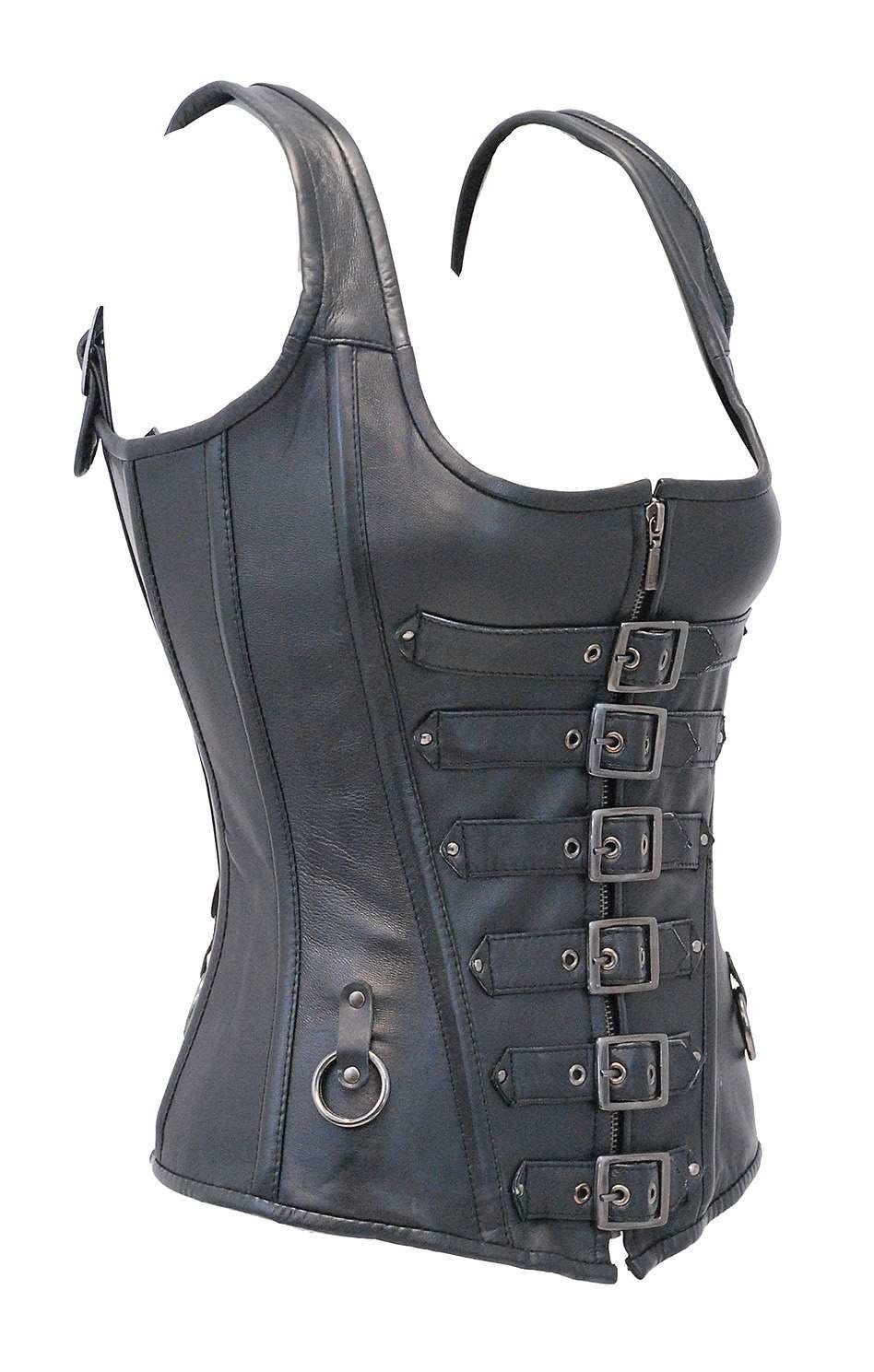 Long Body 6 Buckle Leather Corset w/Boning #LH1318BUCK