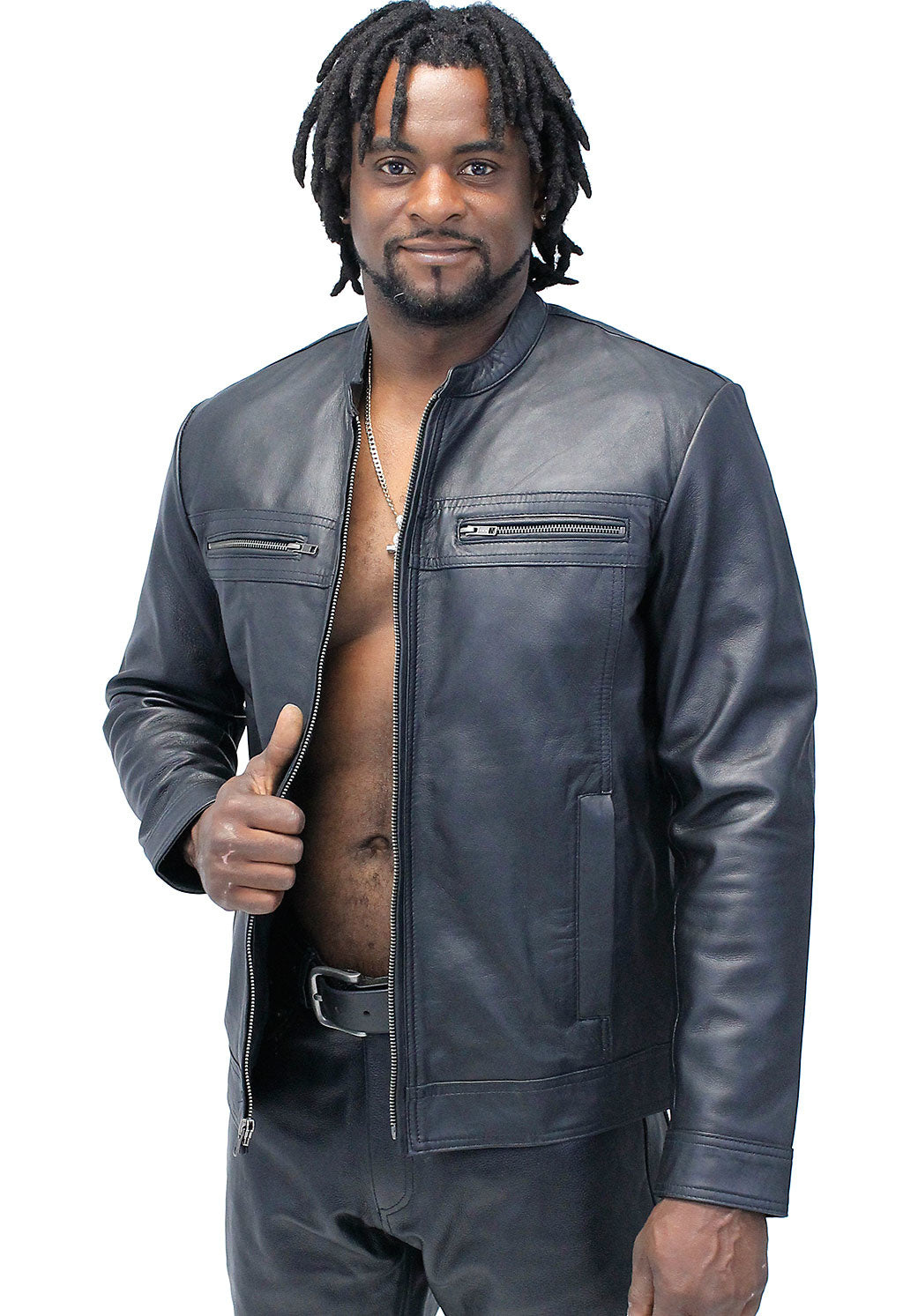 Men's Black Lightweight Leather Motorcycle Jacket #M69240K – Jamin